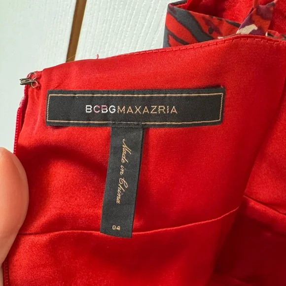 BCBGMaxAzria Red Black White Abstract Dress Size 4 Back Zipper Spaghetti Straps - Picture 7 of 15